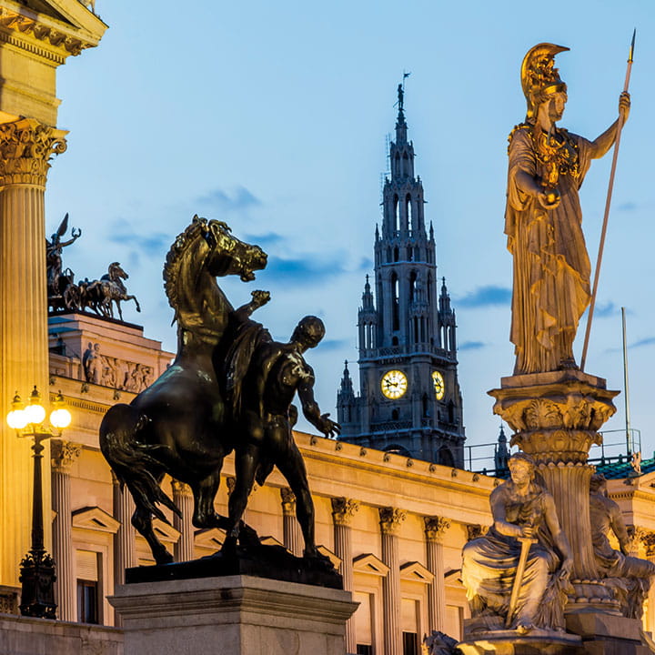 Equestrian statue of Ludwig Andreas Khevenhüller in Vienna, Austria in evening light